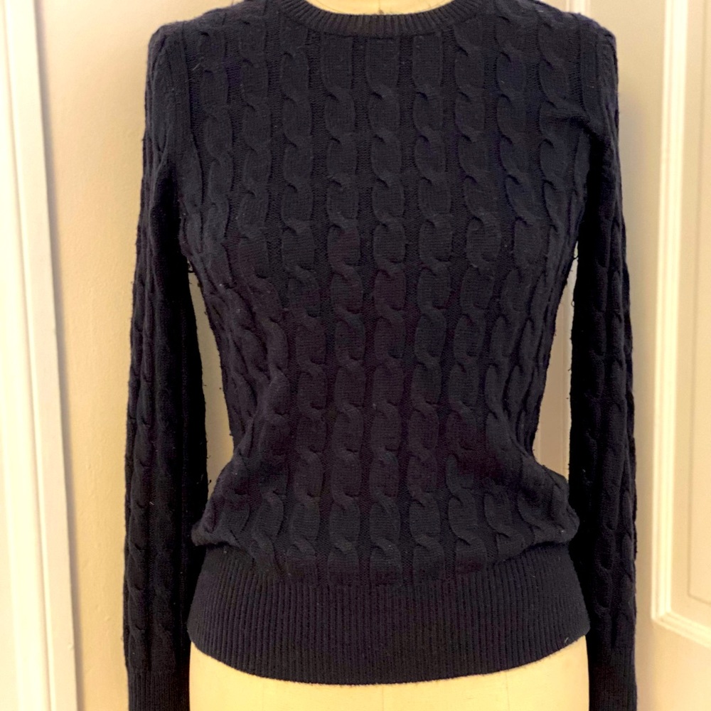 Perfectly classic cable knit navy sweater
